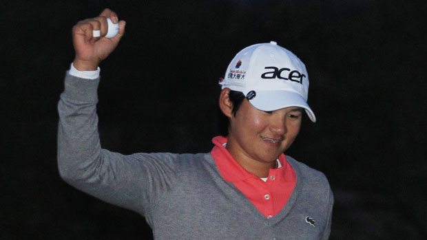 Yani Tseng celebrates her win at the 2012 RR Donnelley LPGA Founders Cup