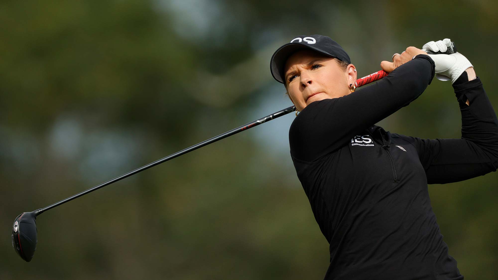 Lindsey Weaver of the United States hits her tee shot on the 11th hole during the second round of the Cognizant Founders Cup